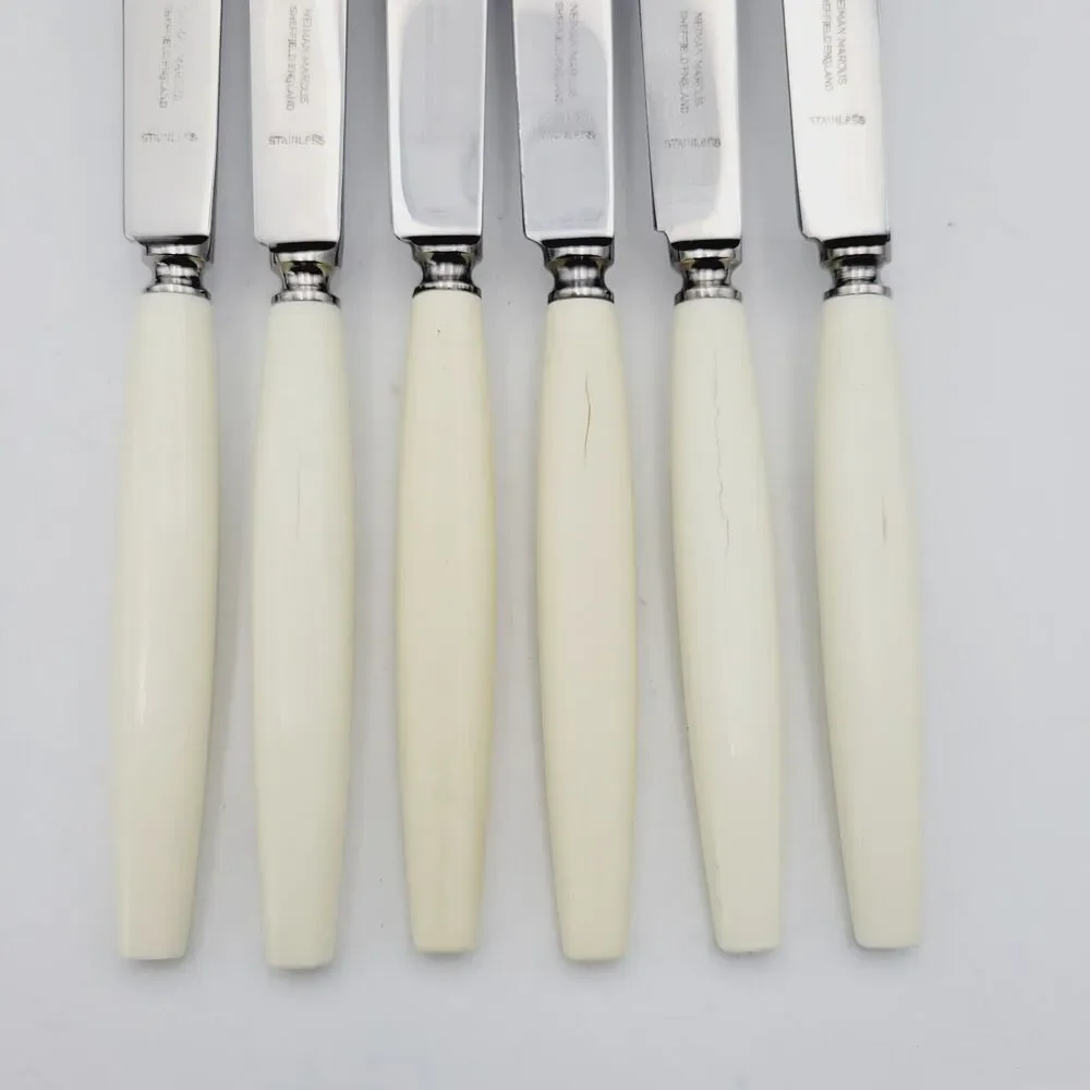 Set 6 Neiman Marcus SHEFFIELD Stainless Steak KNIVES Ivorine Handles England
